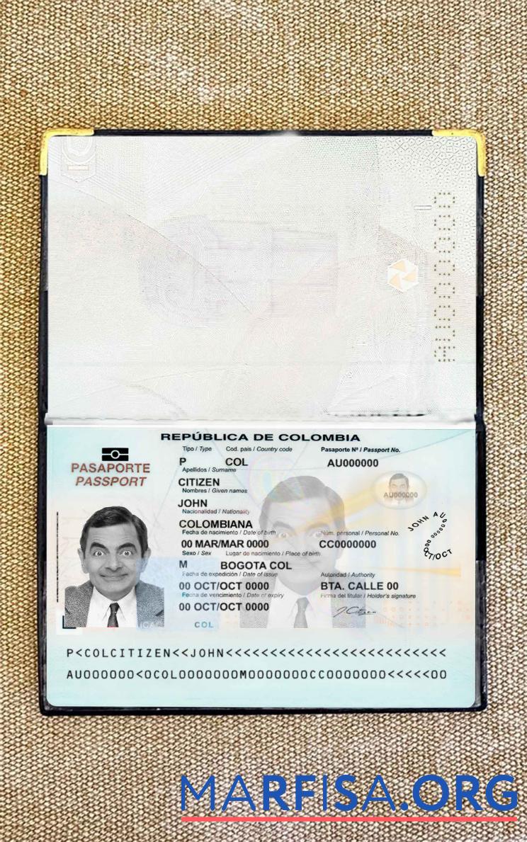 Blank Colombia passport (2018 present) photo look download for verification